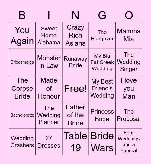 Wedding Movie Bingo Card