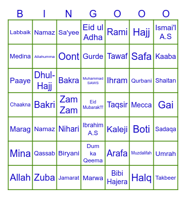 EID-UL-ADHA 2023 Bingo Card
