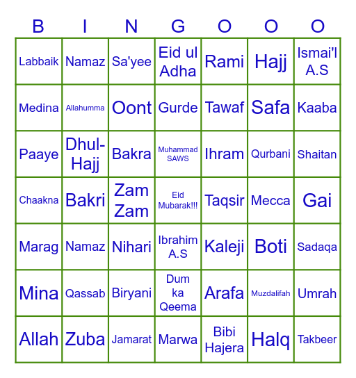 EID-UL-ADHA 2023 Bingo Card
