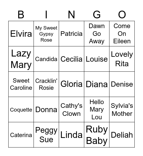 GALS' NAMES  #5 Bingo Card