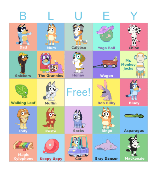 Bluey Episode Pictures Bingo Card