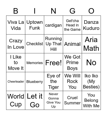 Div. 3 Music Bingo Card
