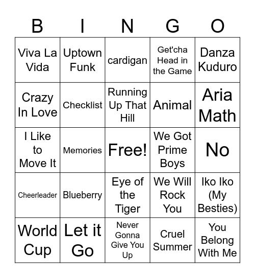 Div. 3 Music Bingo Card