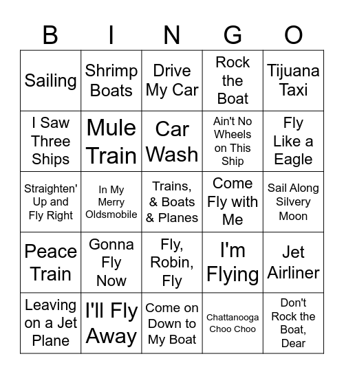 Music Bingo #14  ON THE MOVE Bingo Card