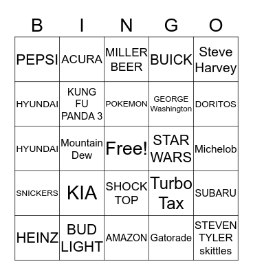 SUPERBOWL 2016 Bingo Card