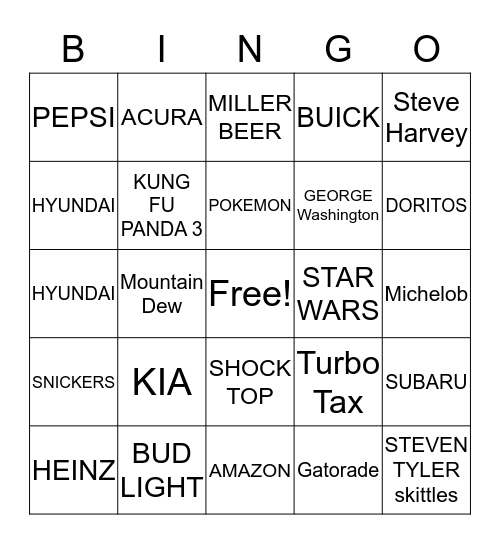 SUPERBOWL 2016 Bingo Card