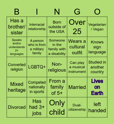 DIVERSITY Bingo Card