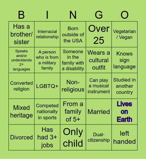DIVERSITY Bingo Card