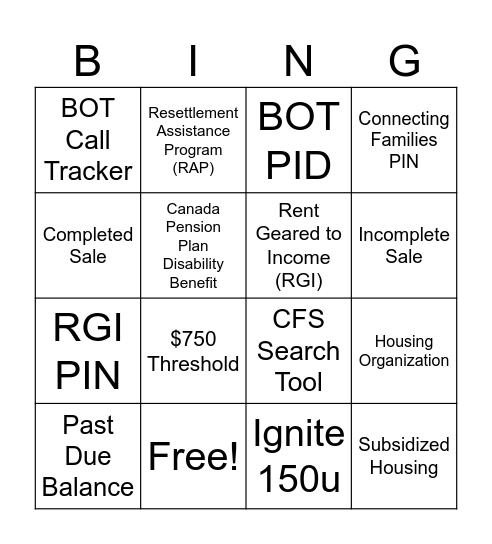 Connected For Success Bingo Card