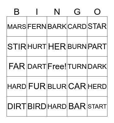 R-Controlled Vowels Bingo Card