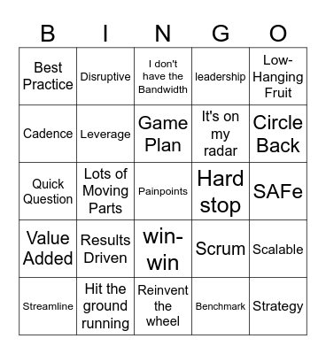 Corporate Jargon Bingo Card