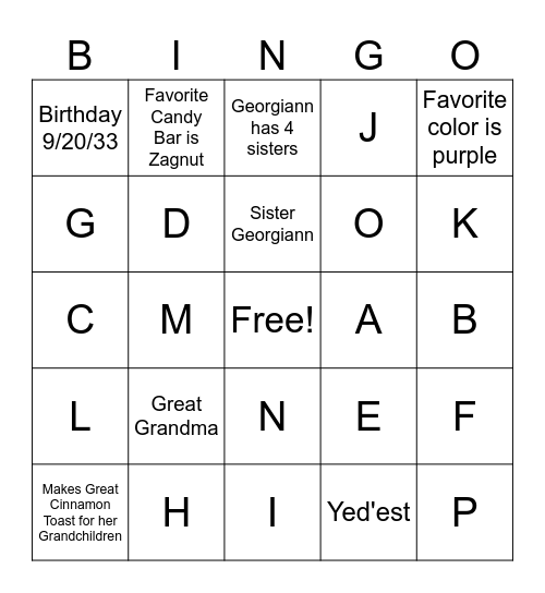 90 Years Loved - Georgiann Petak Bingo Card