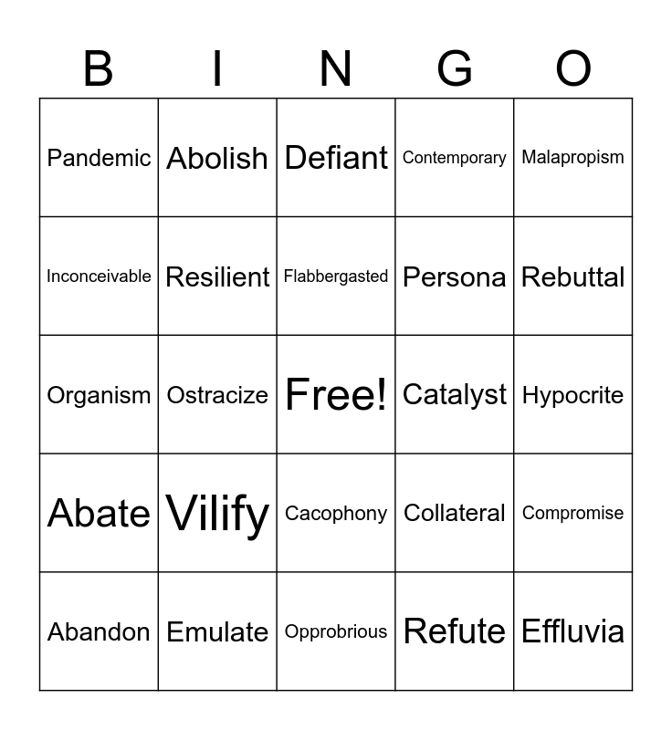Tutoring Bingo Card