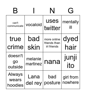 Femcel bingo Card