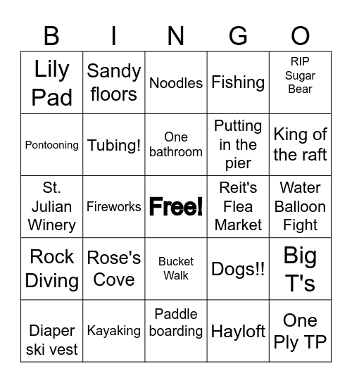 Griswold Cottage Bingo Card