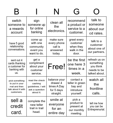 Bank Bingo Card