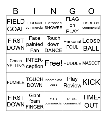 SUPERBOWL 2016 Bingo Card