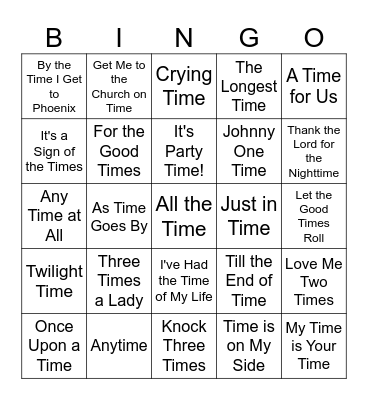 Music Bingo #9   AS TIME GOES BY Bingo Card