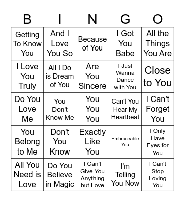 Music Bingo #10 - All For You Bingo Card