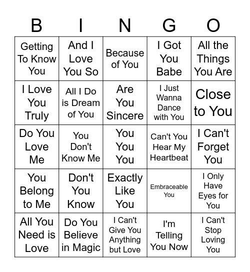 Music Bingo #10 - All For You Bingo Card