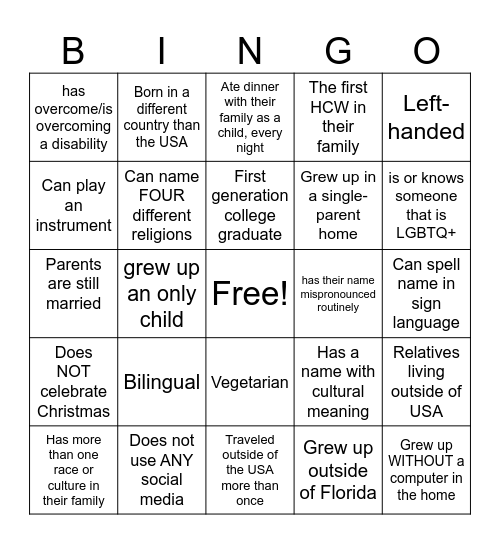 Diversity Bingo! Bingo Card