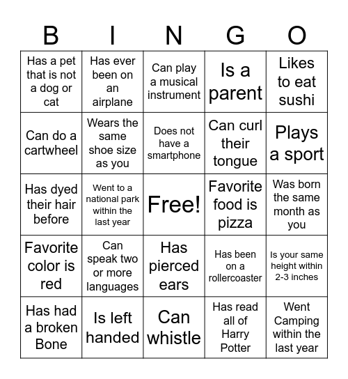Find Someone Who Bingo Card