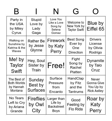 Kids Music Bingo #1 Bingo Card