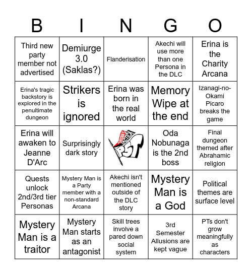 Persona 5 Tactica Predictions Bingo Card