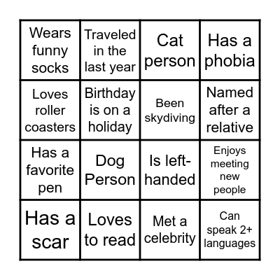 Icebreaker Bingo Card