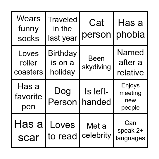 Icebreaker Bingo Card