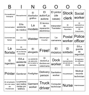 Careers and Occupations Bingo Card
