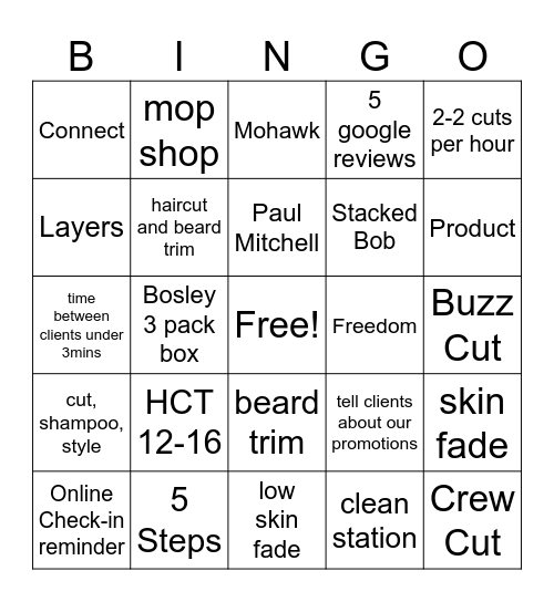 Longitude Great Clips Bingo! Bingo Card