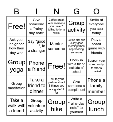 Social Wellness Bingo Card