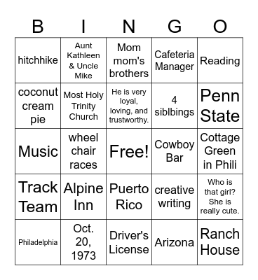 50th Anniversary Bingo Card