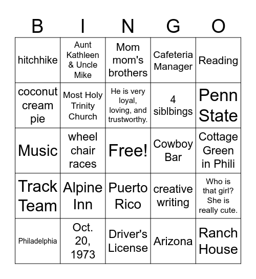 50th Anniversary Bingo Card