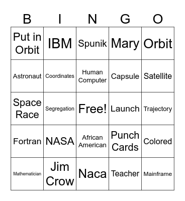 Hidden Figures Vocabulary Bingo Card