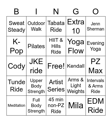Monthly Peloton Challenge Bingo Card