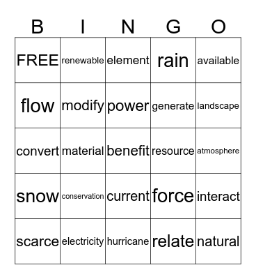 Power of Nature  Bingo Card