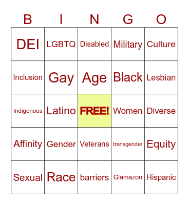Diversity Month Bingo Card