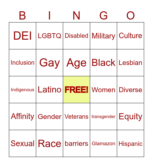 Diversity Month Bingo Card