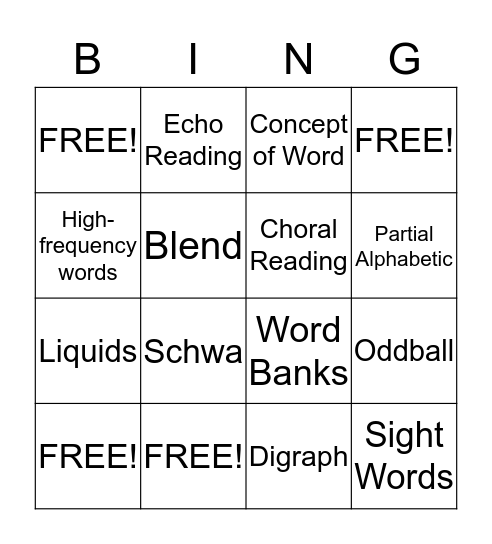 Letter-Name Alphabetic Stage Bingo Card