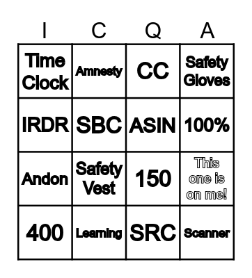 ICQA Bingo Card