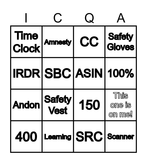 ICQA Bingo Card