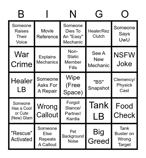 PRDX Static Night Bingo Card