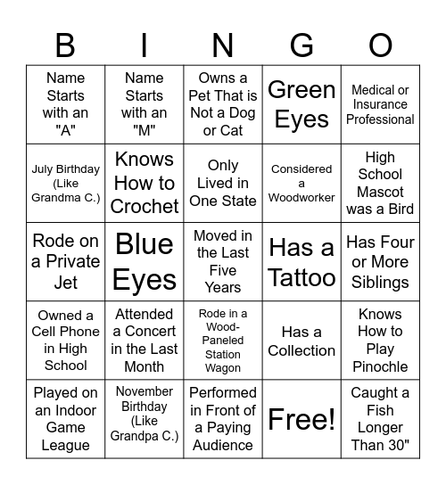 Mingle Bingo Card