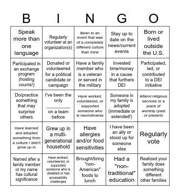 A&O D&I BINGO Card