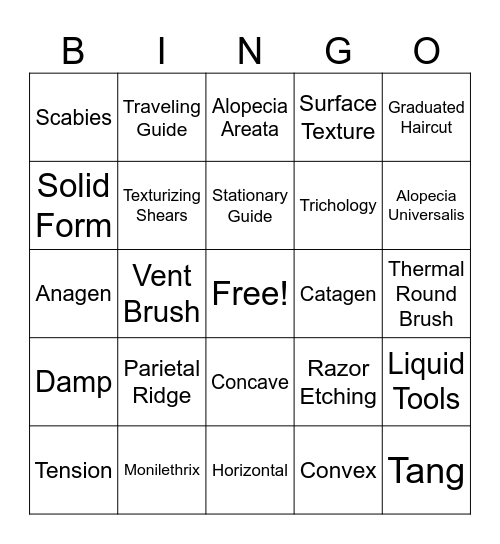 Haircutting Review Bingo Card