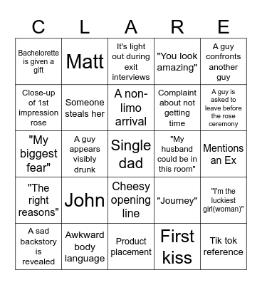 The Most Dramatic Night 1 of the Bachelorette Ever! Bingo Card