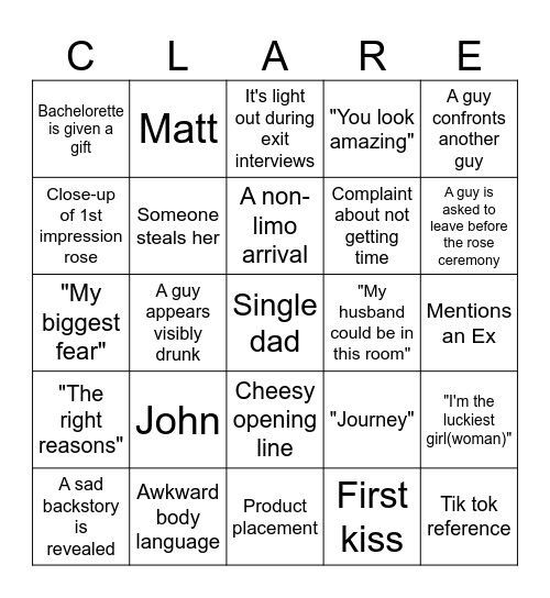 The Most Dramatic Night 1 of the Bachelorette Ever! Bingo Card
