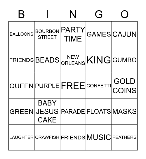 MARDI GRAS Bingo Card